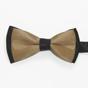 Pajarita de poliéster brillante de doble capa en negro y dorado para bodas y fiestas.