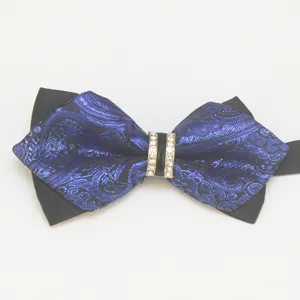 Stylish blue black pointed rhinestone bow tie for men wedding party groom tuxedo formal wear