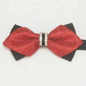 Detailed display of the red and black rhinestone bow tie for men wedding formal suit