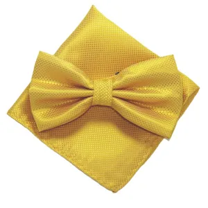 Geel fijn geruit vlinderstrikje en pochet set voor heren huwelijk en zakelijke kostuum.
