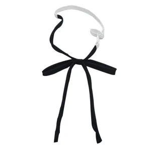 Detail view of the Japanese JK uniform black bow tie with adjustable white strap for cosplay.