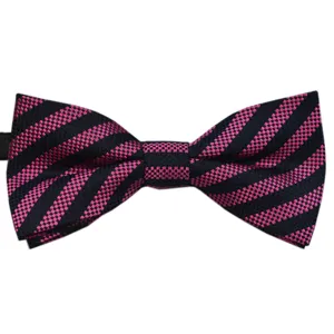Kids polyester jacquard bow tie with trendy black and pink stripes for wedding party performance