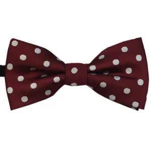 Burgundy polka dot bow tie for kids and wedding performance, classic stylish design.