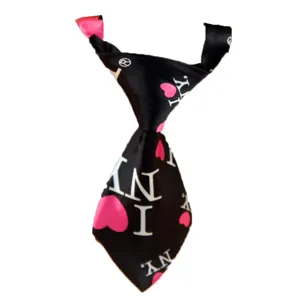 Kids and pets black necktie with cute pink heart and letter print for party show.