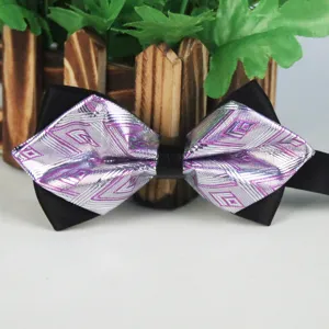 Herren spitz Fliege metallisch silber lila Rautenmuster Brokat Hochzeit formelle Krawatte