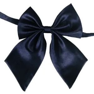 Nœud papillon uniforme JK en satin bleu foncé, élégant ruban de col pour vêtement professionnel.