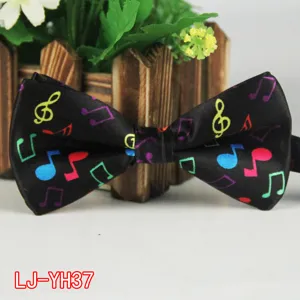 Pajarita estampada de poliéster seda con notas musicales coloridas para hombres.