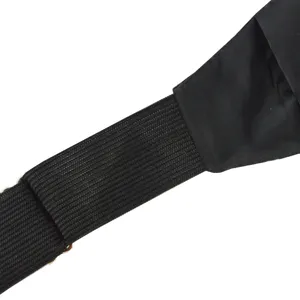 Black men's formal suit cummerbund detail shot, polyester glossy fabric elastic waist band for wedding.