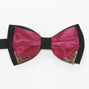 Detail shot of men's double layer two-color fashion bowtie with metal corner, polyester.