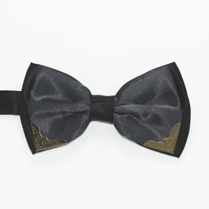 Men's formal double-layer bow tie with vintage metal corner accents for business weddings.