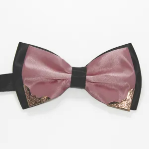 Men formal double layer bow tie detail, elegant polyester fabric with metal corner decoration.