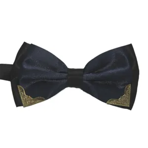 Men formal business wedding polyester double layer bow tie with retro metal corners