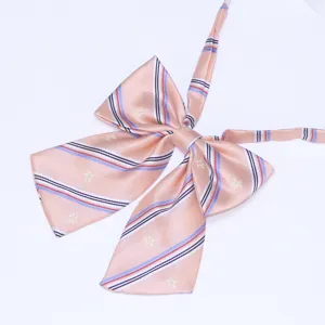 Pink striped JK uniform bow tie, Japanese style pre-tied ribbon necktie for women and students.