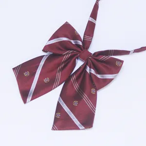 Burgundy Japanese Style JK Uniform Bow Tie Cute Crown Striped Ribbon Collar for Women