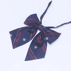 Japanese JK uniform bow tie with red diagonal stripes and crown embroidery for women.