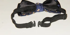 Gedetailleerd overzicht van de elastische vlinderdas en sluiting voor kinderkleding.