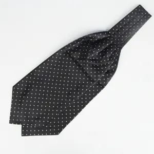 Zwarte gestippelde heren ascot stropdas formele polyester halsdoek vintage stijldetail