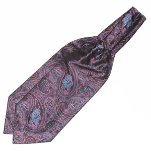 Klassieke heren paisley patroon formele ascot das in paars, perfecte Britse stijl.