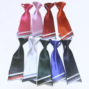 Korean Style Double Layer Knife Shaped Polyester Necktie For Women Children Uniform Striped End Daily Party Accessories