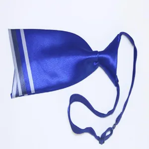 Blue satin knife-shaped tie with silver stripes, perfect for uniforms, dance, and daily wear.