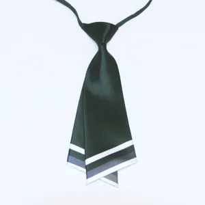 Dark green double layer knife shaped tie detail, elegant uniform accessory for women kids.