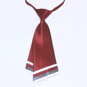 Close-up detail of the Korean style double-layer knife-shaped tie with stripe design.