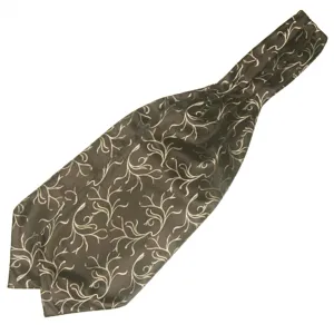 Heren bruine formele ascot stropdas met vintage bloemenpatroon voor Brits zakelijk pak.