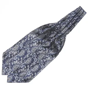 Klassieke blauwe paisley ascot das voor heren, elegante formele halskleding met vintage design.