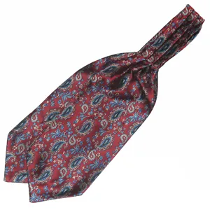 Detailopname van de klassieke bourgondische paisley patroon heren ascot stropdas textuur.