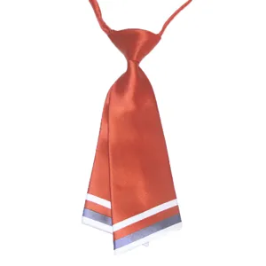 Orange satin double layer tie with striped bottom, perfect for service staff or uniform accessories.