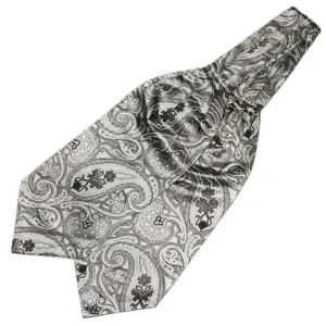 Heren formele paisley ascot das in zilver grijs, klassiek vintage ontwerp voor feestelijke.