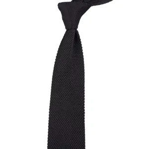 Classica cravatta in maglia nera da uomo, cravatta slim business casual da 7 cm.