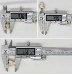 Detailed dimension photo of glazed triangle DIY beads, showing precise size measurements.