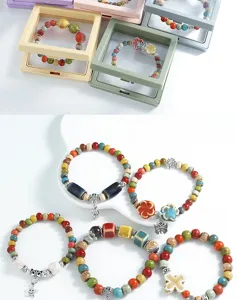 New Chinese ethnic style ceramic beaded bracelet retro colorful beaded bracelet jewelry