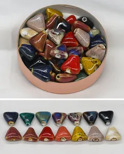 Glazed ceramic triangle beads for DIY handmade jewelry making, vintage necklace pendant accessories.