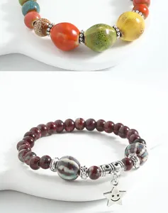 Boho ceramic beaded bracelet, new Chinese ethnic style handmade jewelry for women and girls.