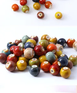 Perles en ceramique a grand trou Jingdezhen 10mm perles en vrac emaillees pour bijoux DIY
