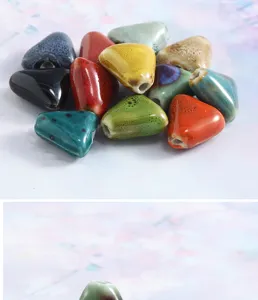 Colorful glazed ceramic triangle beads for diy jewelry making, retro style pendant accessories.