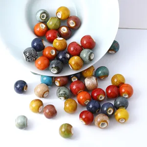Perles en céramique à grand trou de Jingdezhen 10mm perles en vrac émaillées pour bijoux DIY