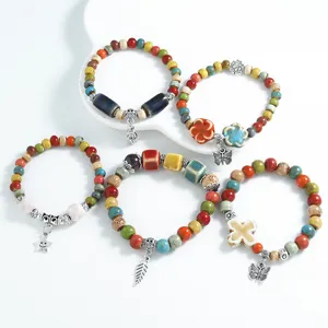 Boho colorful ceramic beaded bracelets set ethnic style handmade charm jewelry for women
