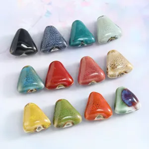 Retro Ceramic Beads Triangular Glazed Porcelain Loose Beads DIY Material For Bracelet Necklace Jewelry Making Accessories