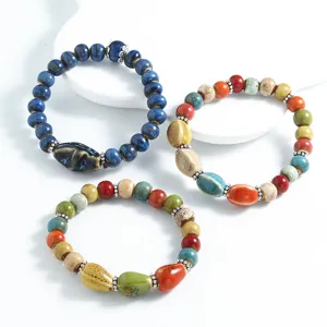 New Chinese ethnic style ceramic bead bracelet vintage colorful bracelet jewelry for women