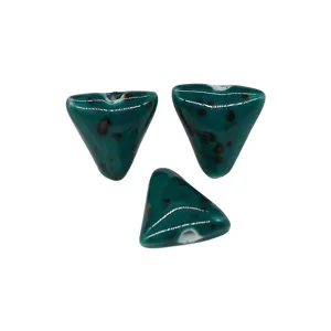 Green ceramic triangle beads with speckled glaze, perfect for DIY jewelry making and necklace pendants.