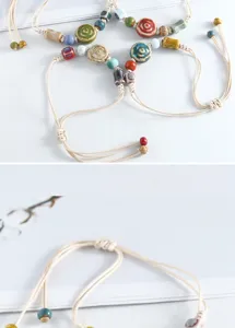 Handgemachte Keramikperlen geflochtenes Armband Vintage Stil verstellbares Seil Schmuck Damen
