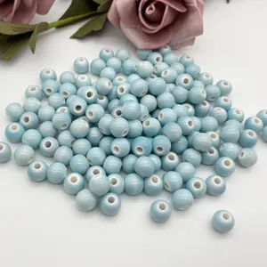 10mm pastel blue ceramic round loose beads for DIY jewelry making accessories crafts necklace.