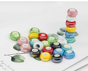 Glossy large hole ceramic spacer beads colorful DIY loose porcelain beads for bracelet making