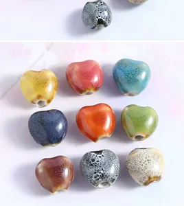 Colorful ceramic heart beads for DIY jewelry making, loose bracelet accessories wholesale.
