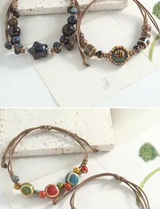 Retro Chinese style Jingdezhen ceramic beaded bracelet handmade woven cord jewelry detail