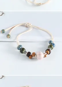 Vintage chinesischer Stil handgefertigte Keramik Perlen Armband verstellbare Kordel Schmuck