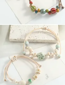 Vintage Chinese style ceramic beaded bracelet handmade woven braided rope jewelry fashion accessory